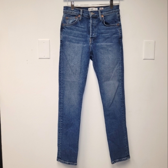 Re/Done Comfort Stretch High Rise Ankle Crip Stretch Jeans In Mid 70s Size 24 - Picture 2 of 14